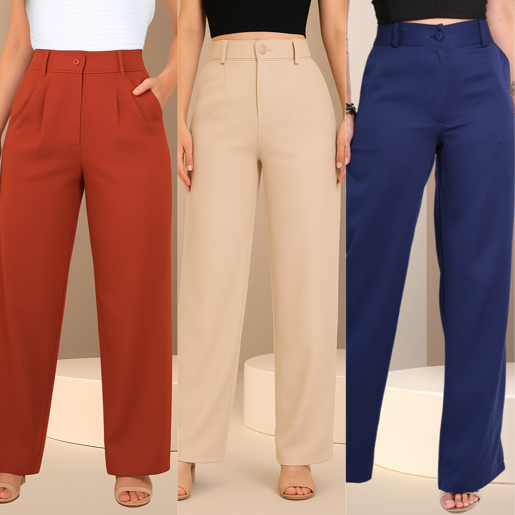 Kit 3 Calças Pantalona Premium de Alfaiataria – Elegância com Conforto