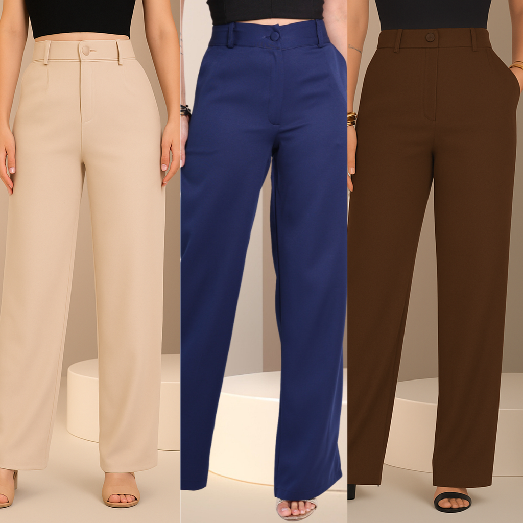Kit 3 Calças Pantalona Premium de Alfaiataria – Elegância com Conforto