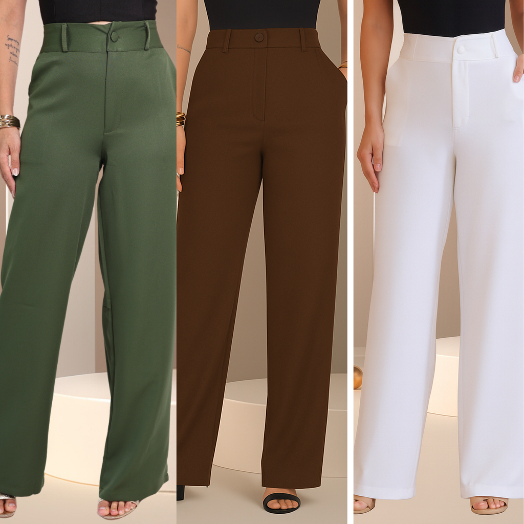 Kit 3 Calças Pantalona Premium de Alfaiataria – Elegância com Conforto